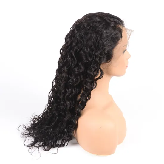 Huashuo Highest Discounts 180% Density Water Wave 100% Virgin Indian Human Hair 360 Full lace Wig