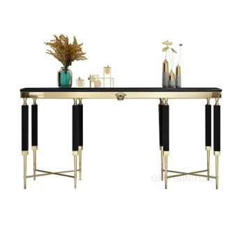 Modern Luxury Hotel Console: High-End Glossy Stainless Steel and Black Marble Finish