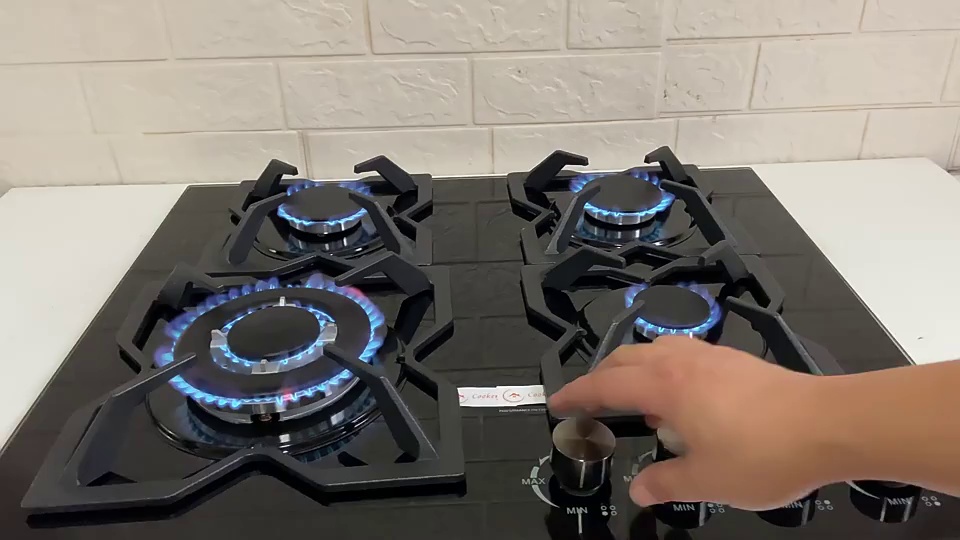 All black tempered glass 4 burners built in stove  metal knob enamel support gas burner stove kitchen use cooker hob
