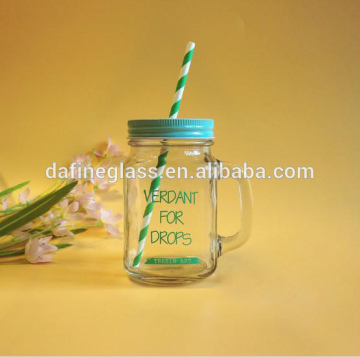 16oz cute printed glass water drinking bottle with handle and screw cap used for juice bar