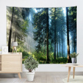 Bostapijt Wand Opknoping Bomen Trunks Groen Blauw Natuur Zonlicht Rustig tapijt voor woonkamer Slaapkamer Dorm Home Decor