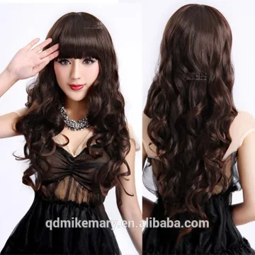 Darkest Brown Body Wave Synthetic Hair Wigs With Bangs