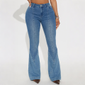 Женские лоскутные джинсы Flare Jeans Средние джинсовые штаны