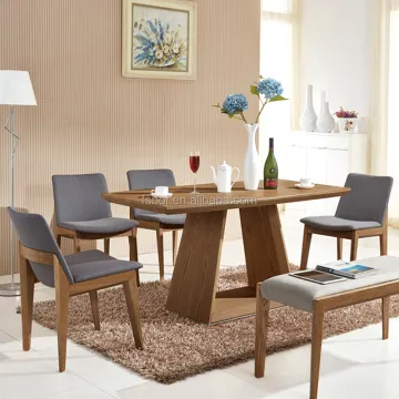 EC013: Simple Wood Chair and Long Bench with 4-Seater Wood Dining Table