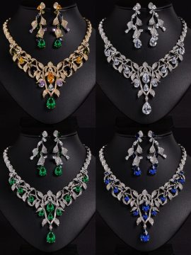 Lush Leaf Teardrop Bridal CZ Jewelry Set
