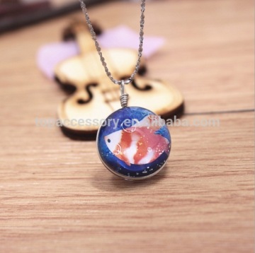 TNC61128-45 Hot sale Cartoon fish Jewelry Crystal Glass Ball Necklace Long Strip Leather Chain Pendant Necklaces