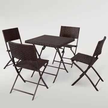 Outdoor Patio Furniture Set: 5-Pieces Wicker Rattan Bistro Dining Table and Chairs