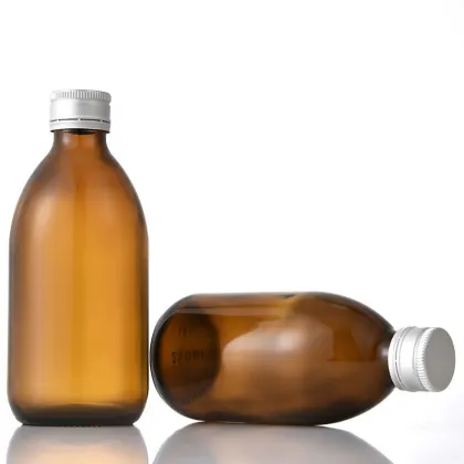 Amber Round Lean Cough Liquid Medicine Syrup in Glass Bottles with Plastic Childproof Cap