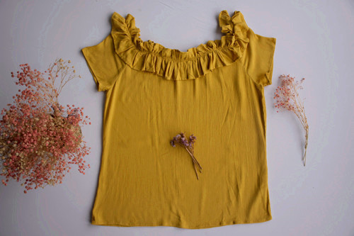Camisas cortas de color amarillo para mujer