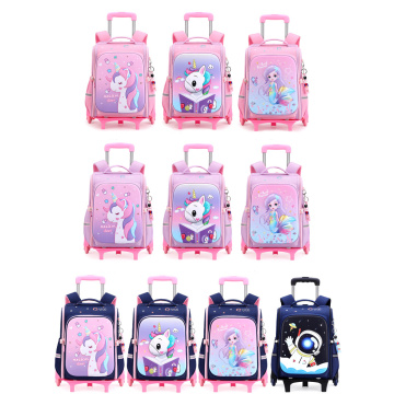 Kids' Cartoon Trolley Backpack for School with Wheels