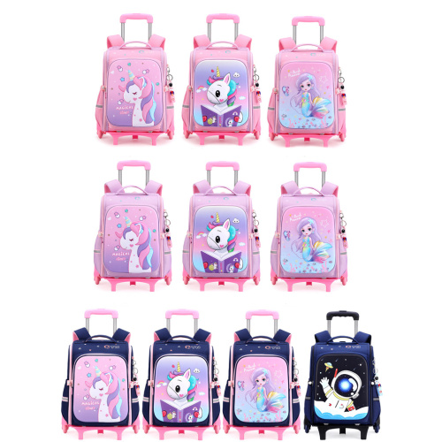 Kids' Cartoon Trolley Backpack for School with Wheels