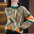 Puffed sleeve wool knit sweater for women