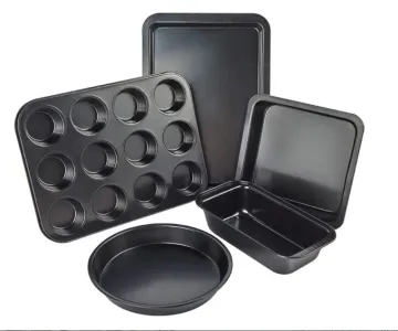 Nonstick Bakeware Set: 5 Pcs Baking Essentials - Cookie Sheet, Loaf, Square & Round Cake Pans, Muffin Pan
