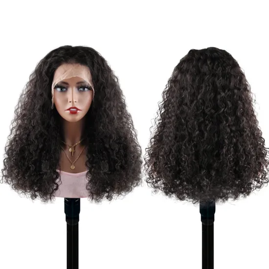 Wholesale Natural Color Curly Human Hair Wig with Transparent Lace