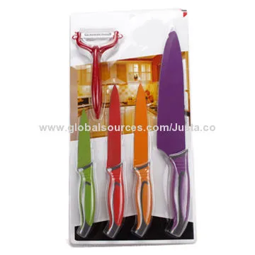 Color Coated Kitchen Knife Set with Paring Knife, Peeler, Non-stick Knife