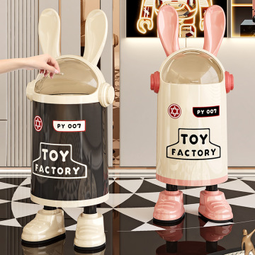 Cartoon Plastic Trash Can with Lid for Kitchen and Living Room