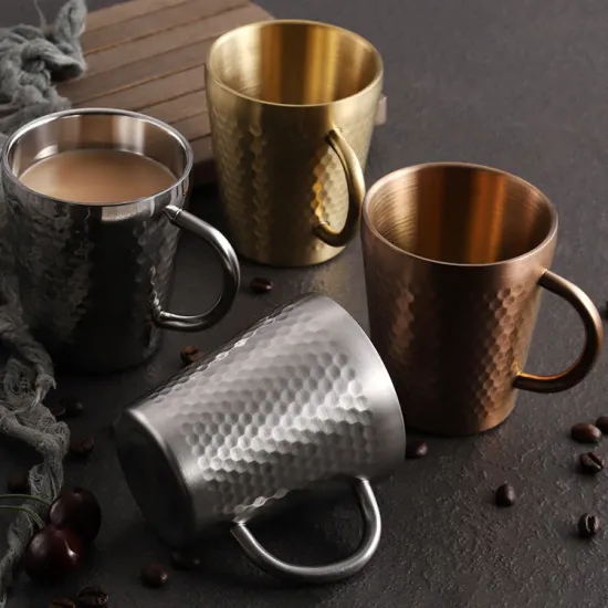 Stainless Steel Hammered Mug Cup with Handle for Tea, Juice, and Beer
