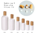 Ceramic White Glass Boston Round Bottle Bamboo caps