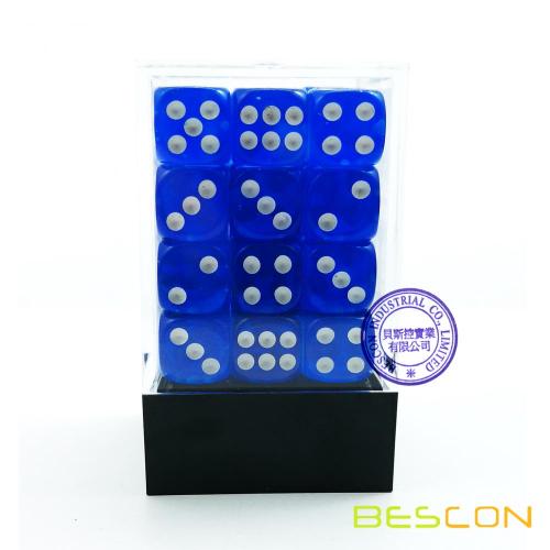 Bescon 12mm 6 Sided Dice 36 in Brick Box, 12mm Sechs Sided Die (36) Block der Würfel, Translucent Blue mit weißen Pips