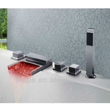 Deck mount 5 pcs led color changing waterfall bathroom modern tub faucets
