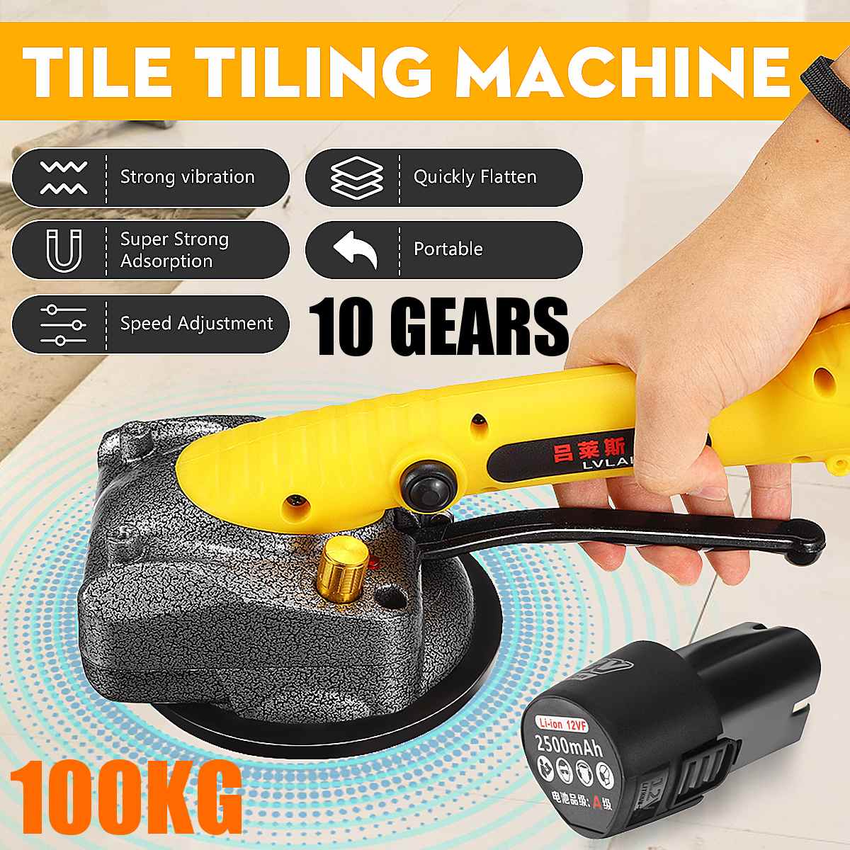 1000W Vibrator Tiles for 100x100cm tiles Tiling Plastering machine laying tiles with 1x battery automatic floor vibrator levelin