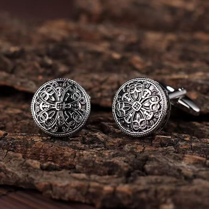 Vintage Enamel Carbon Fiber Tuxedo Shirt Cufflinks