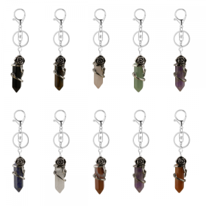 Gemstone Hexagon Wire enveloppé les chaînes de clés de pierre naturelle Crystal HEXAGON POINT CLAGE POUR CEIL POUR CADEAU ANNIVERSAIRE ANNIVERSAIRE JOURNÉE DE MERLE