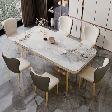 Gold Metal Base Marble Top Dining Table for Restaurant