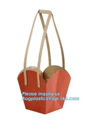 Paper Flower Basket Portable Flowers Boxes 12x11x43cm Paper carton portable florist Waterproof Fresh flower Carrier Holder
