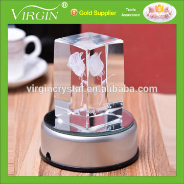 High quality customized 3d laser engraved crystal block/ cube with with LED base for gift items