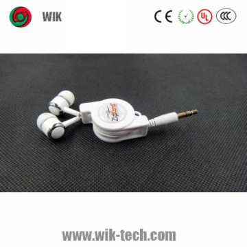 Funny white retractable earbuds OEM logo noise reduction design