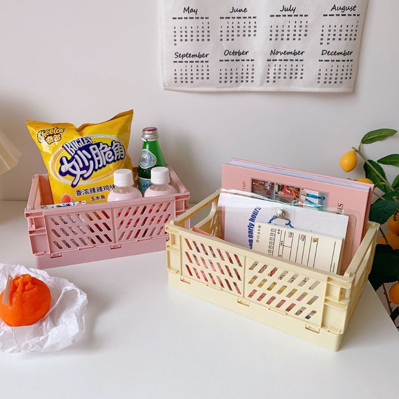 OOTDTY Collapsible Crate Plastic Folding Bathroom Storage Box Basket Utility Cosmetic Container Desktop Holder Home Use