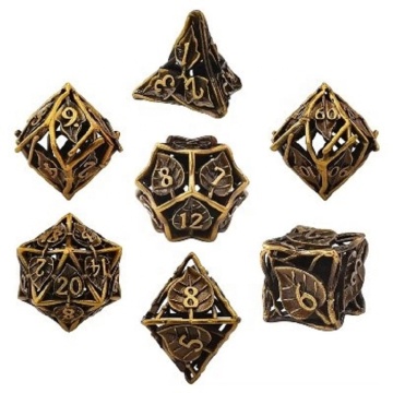 LM LM Bronze Leaf Design Polyhedral Hollow Metal Dice في المخزون