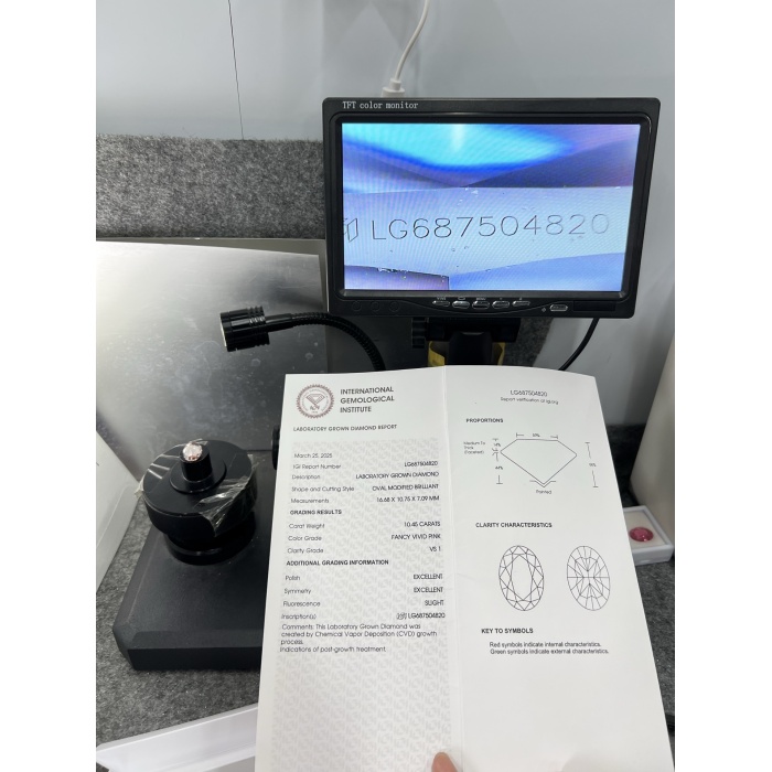 เพชรแล็บสีชมพู CVD Oval 10.45 กะรัต VS1 IGI