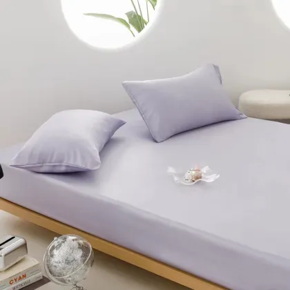 Class A 60s Lyocell Tencel Solid Color Single-Piece Ice Silk Three-Piece Sheet Set with Simmons Protective Bed Cover
