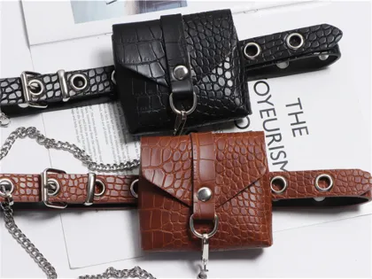 Premium Brown Crocodile-Embossed Mini Lipstick Belt Bag