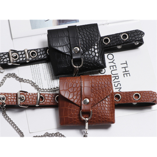 Premium Brown Crocodile-Embossed Mini Lipstick Belt Bag