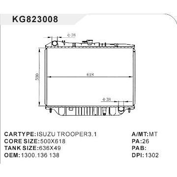 auto radiator car:ISUZU TROOPER3.1 OEM:1300.136.138