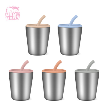 200ML Stainless Steel Silicone Straw Cup With Lid