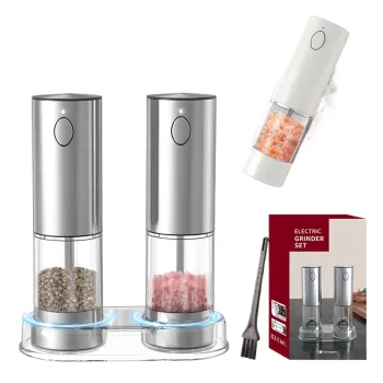 Stainless Steel 95ML Rechargeable Salt and Pepper Mills Set with Storage Base - New Arrivals