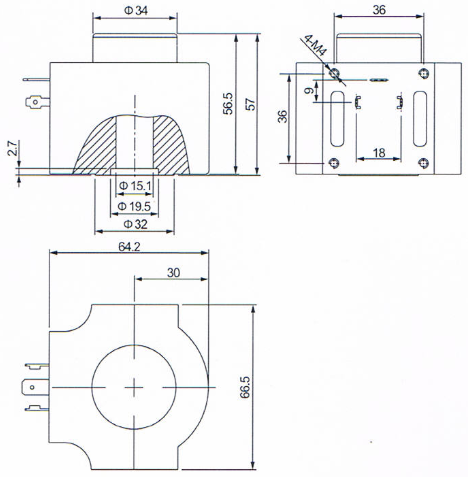 Dimension of three matching coils for R134a/R22/R401A NC electric magnetic valve