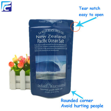 Custom reusable stand up plastic sea salt pouch