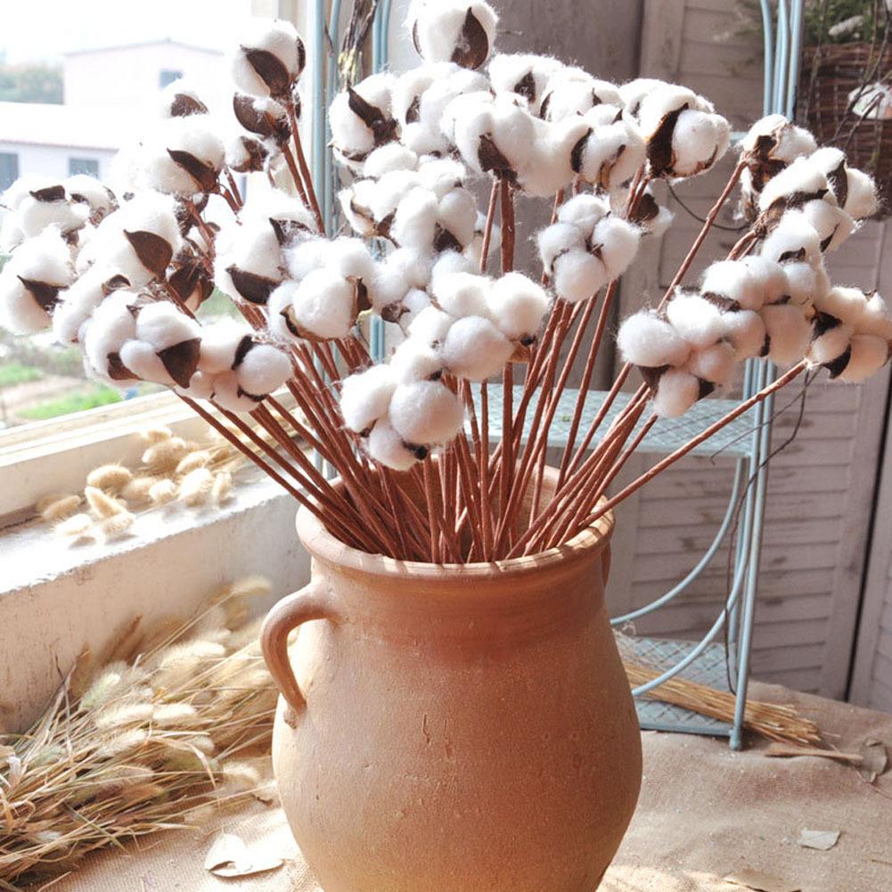 10Pcs Naturally Dried Cotton Flower Artificial Plants Floral Short Branch For Wedding Party Decoration Fake Flowers Home Decor