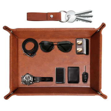 Custom Men's Leather Organizer Gift Tray - Watch & Ring Storage