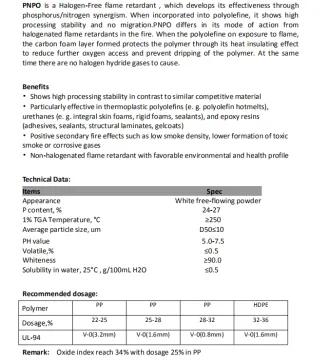 Proflame PNPO Halogen free flame retardant for PP