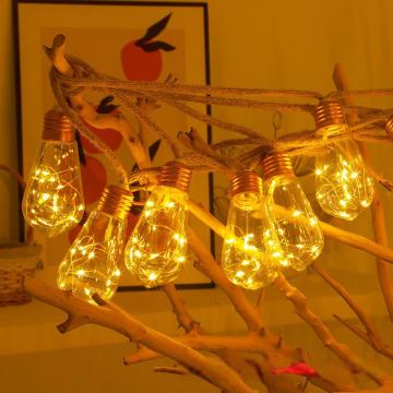 Vintage Copper Wire LED String Lights for Garden Décor - IP65 Outdoor Solar Hemp Rope Bulbs
