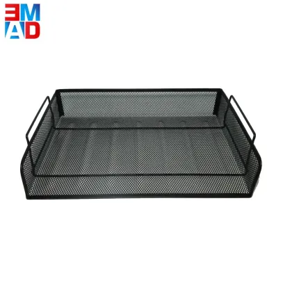Black Wire Mesh Desk Organizer - 2 Tier Metal File Tray
