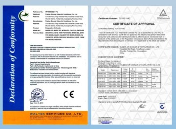 CE & SAA Certificates for Ouber Air Cooler