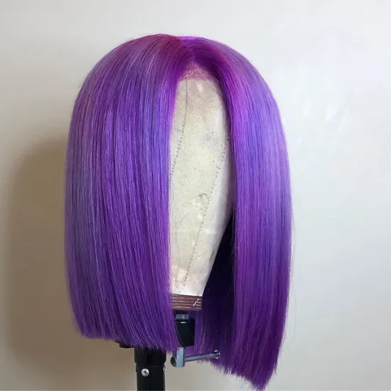 Hot Selling New Arrival Natural Part Free Lace Frontal Wig, Wholesale Purple Color Bob Lace Front Wig