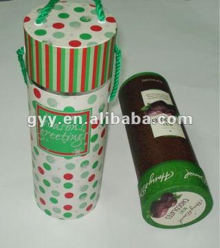Round chocolate paper box with PP rope handle